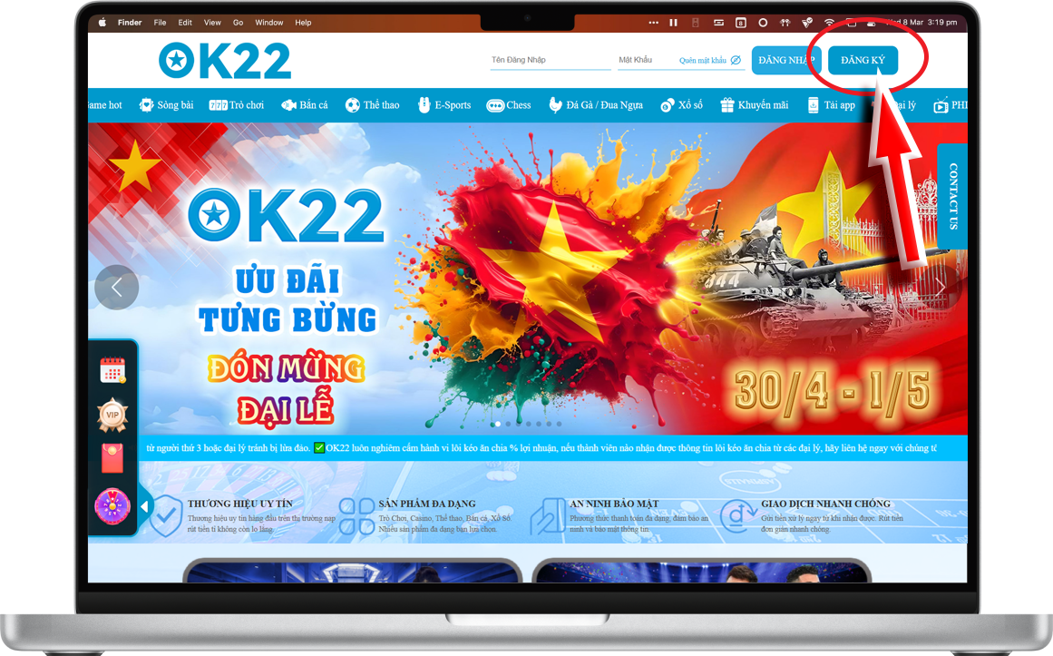 Bước 1: Tại trang chủ Jun88, ấn chọn 