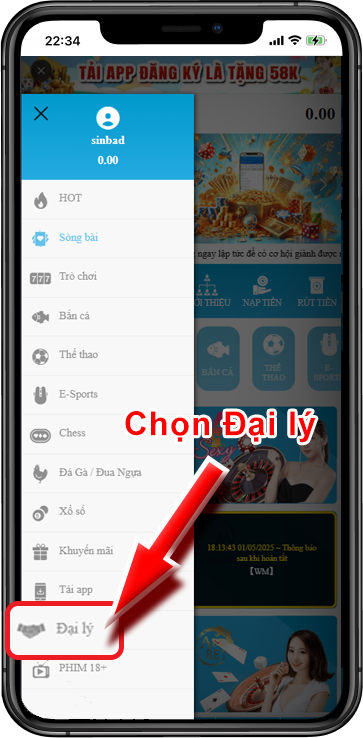 Bước 2  : Chọn mục Đại Lý