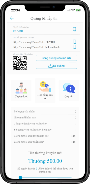 Bước 3 : Sao chép link hoặc tải mã QR gửi cho bạn bè đăng ký