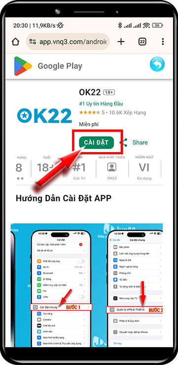 Bước 2: Chọn CÀI ĐẶT