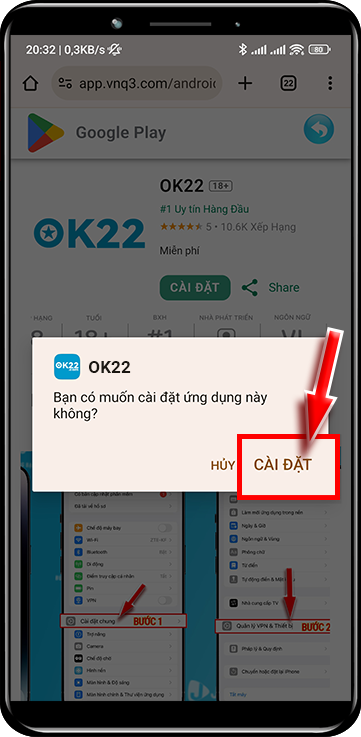Bước 5: Chọn CÀI ĐẶT