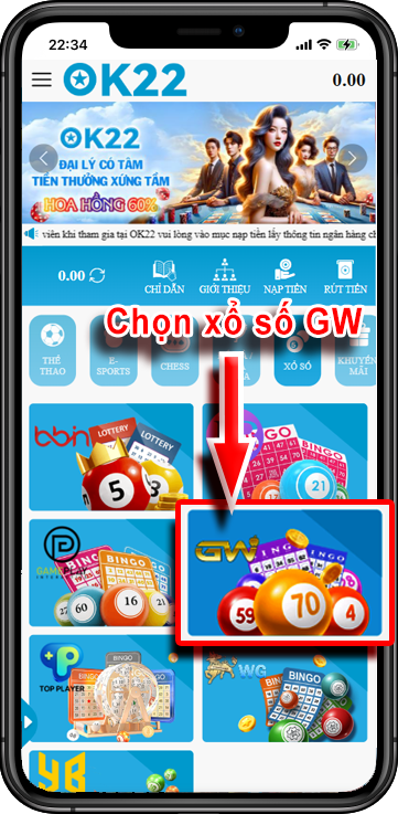 Bước 2 : Chọn Sảnh muốn tham gia >> GW