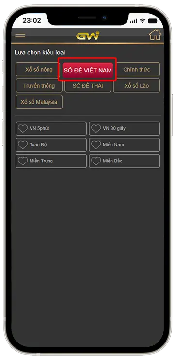Bước 3 : Chọn Loại Xổ Số mướn tham gia . Ví dụ xổ số Viêt Nam hoặc xổ số Nhanh