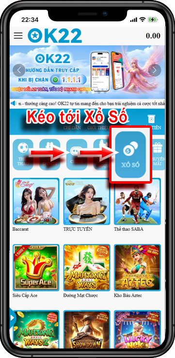 Bước 1 : Tại Giao diện Trang chủ chọn mục Xổ Số