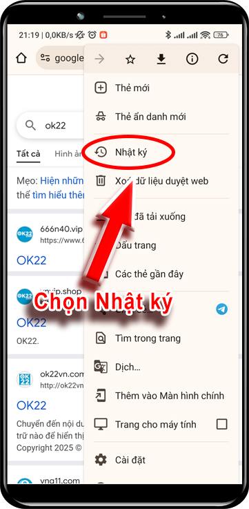 Bước 2 : Chọn Nhật ký