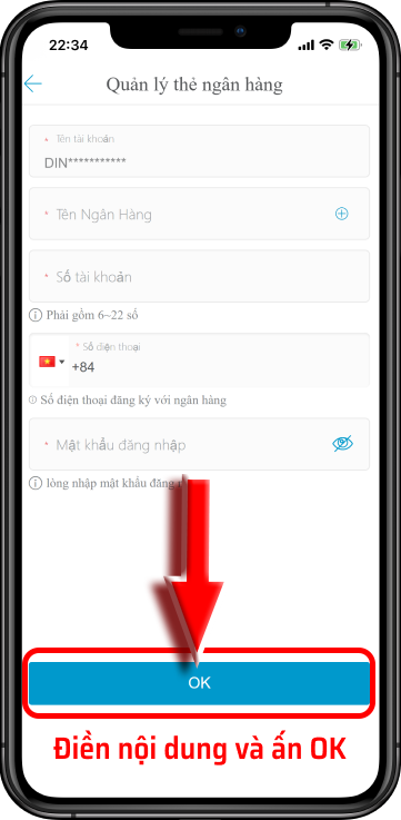 Bước 3: Điền đầy đủ các thông tin, nhấn 'OK'