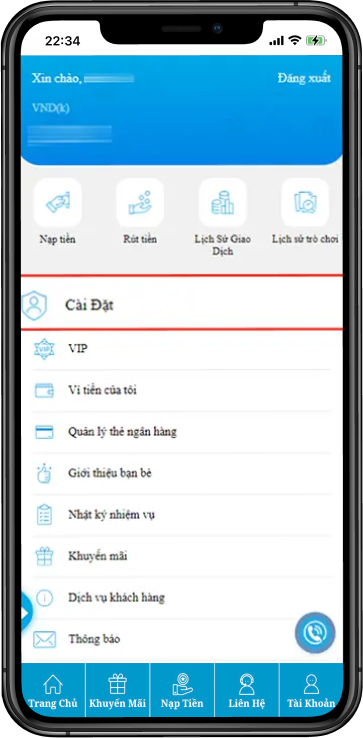 Bước 2: Chọn mục Cài Đặt 