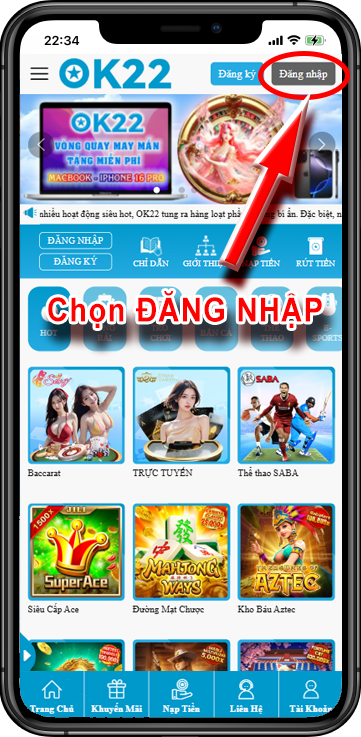 Bước 1: Truy cập trang chủ = > ĐĂNG NHẬP