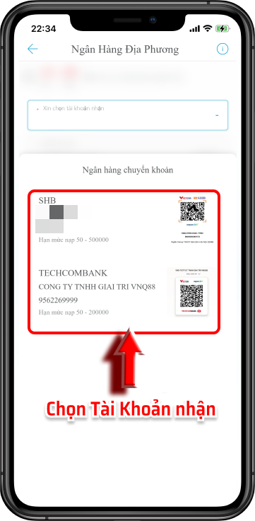 Bước 4  : Chọn ngân hàng phù hợp để chuyển khoản